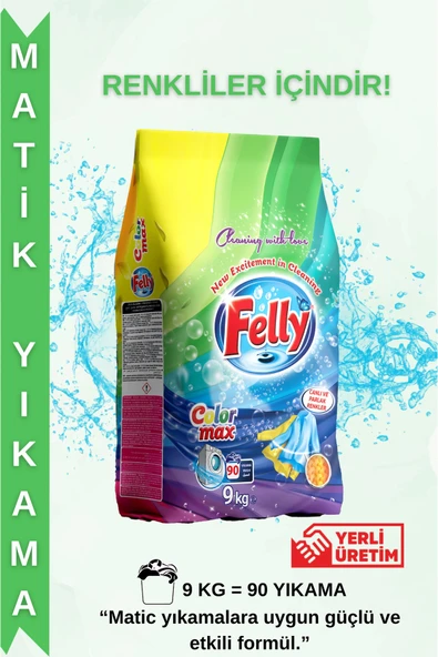 FELLY 9 Kg Renkliler İçin Toz Çamaşır Deterjanı – Ekonomik & Güçlü Temizlik
