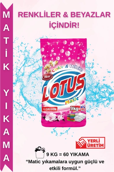 LOTUSMATİC 9 kg Toz Çamaşır Deterjanı – Beyaz & Renkliler İçin Maksimum Parlaklık ve Renk Koruma