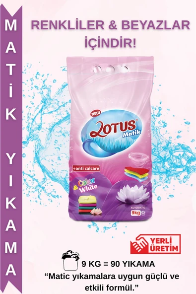 NEW LOTUS 9 kg Toz Çamaşır Deterjanı – Renkliler İçin Uzun Süre Canlılık & Derin Temizlik