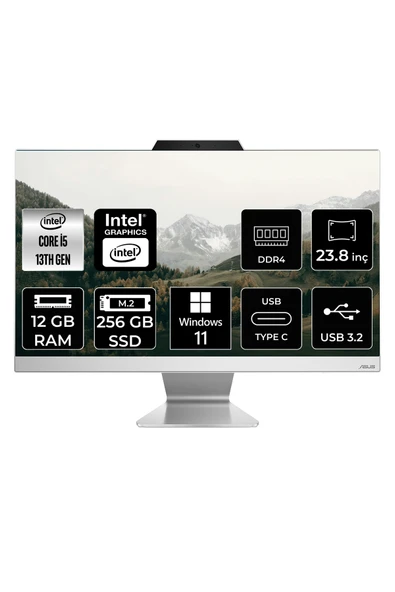 ASUS A3402 i5 1335U 12GB 256GB SSD 23.8" FHD W11P All In One Bilgisayar & Per4 Bellek ürün görseli