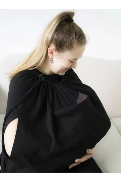 Babyjem Tül Pencereli Emzirme Önlüğü 735 Siyah - 3