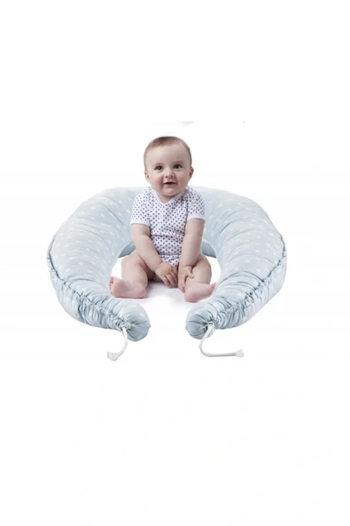 Babyjem 5 Fonksiyonlu Anne Yanı & Emzirme Minderi & Bebek Yatağı Mavi Benekli - Resim 4