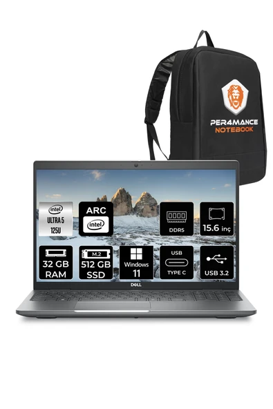 Dell Latitude 5550 Ultra 5 125U 32GB DDR5 512GB SSD 15.6'' FHD W11H Dizüstü Bilgisayar & PER4 ÇANTA
