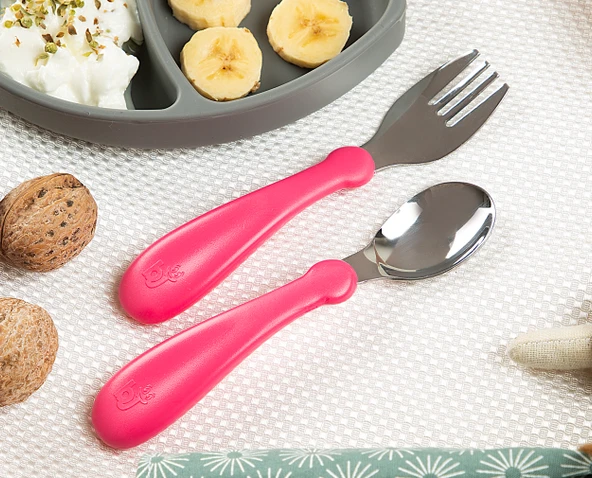 Babyjem Paslanmaz Çelik Çatal Kaşık Seti - Pembe - Resim 2