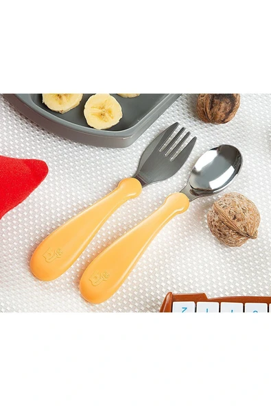 Babyjem Paslanmaz Çelik Çatal Kaşık Seti - Somon ürün görseli 1