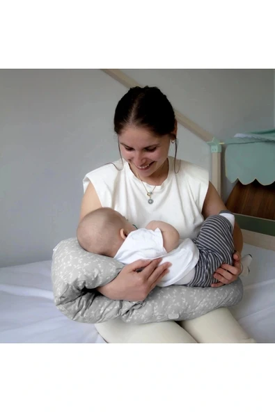Babyjem Çok Fonksiyonlu Emzirme Destek Minderi & Anne Hamile Yastığı Gri Çiçek - 3