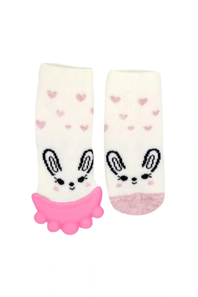 Babyjem Silikon Diş Kaşıyıcılı Havlu Bebek Çorap Pembe(1 Adet) - 3