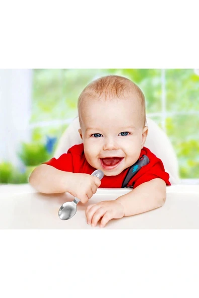 Babyjem Paslanmaz Çelik Çatal Kaşık Seti - Gri - Resim 3