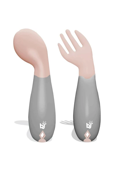 Babyjem Açılı Mama Çatal Kaşık Seti - Gül Kurusu ürün görseli 1