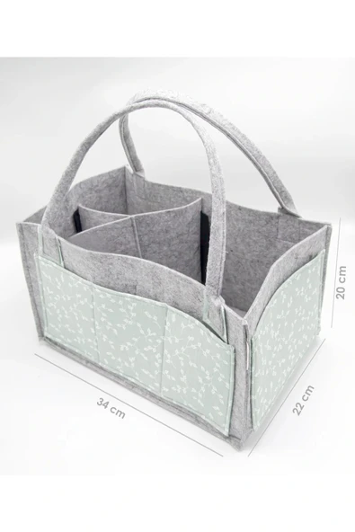 Babyjem 772 Yeşil Keçe Anne Bebek Bakım Çantası Çiçek - Resim 3