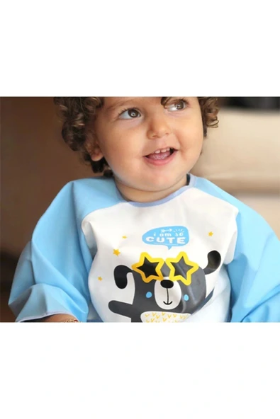 Babyjem Poli Muşamba Kollu Mama Önlüğü Mavi ürün görseli 1