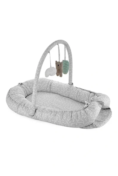 Babyjem Oyuncaklı Anne Baba Yanı Yatağı Gri Çiçek