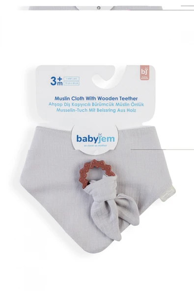 Babyjem Silikon Diş Kaşıyıcılı Müslin Önlük Gri ürün görseli