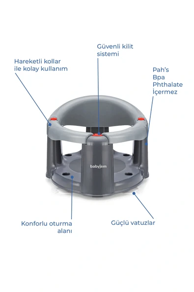 Babyjem Önden Açılır Banyo & Mama Oturağı Gri - Resim 2