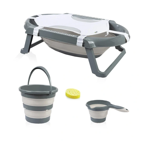 Babyjem Katlanır Bebek Banyo Küveti 5li Set Antrasit Renk