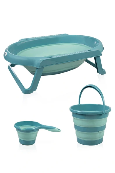 Babyjem Katlanır Banyo 3 Lü Set Turkuaz - 2