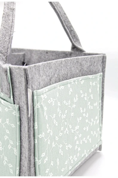 Babyjem 772 Yeşil Keçe Anne Bebek Bakım Çantası Çiçek - Resim 4
