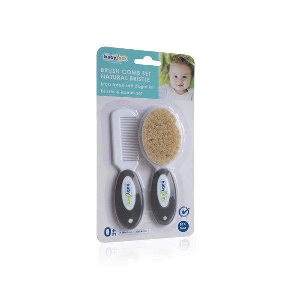 Babyjem Fırça Tarak Seti Doğal Kıl Gri - 4