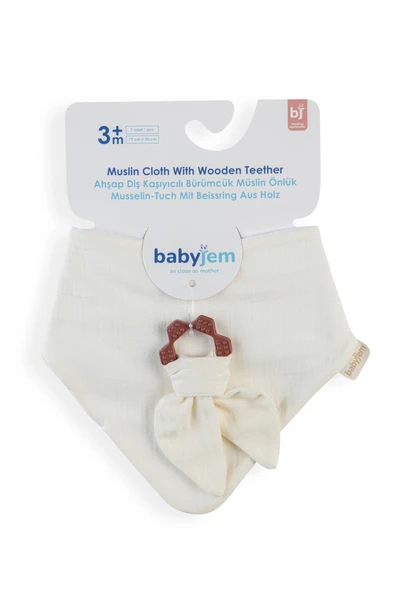 Babyjem Silikon Diş Kaşıyıcılı Müslin Önlük Ekru ürün görseli