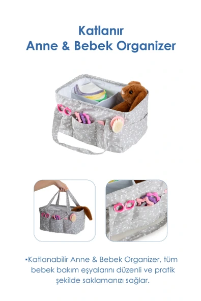 Babyjem Katlamalı Anne&bebek Organizer Gri Çiçek - Resim 2
