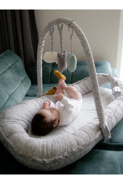 Babyjem Oyuncaklı Anne Baba Yanı Yatağı Gri Çiçek - 2