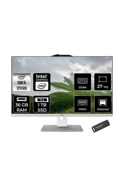 MSI Modern AM272P i5-1235U 36GB 1TB SSD 27" FHD IPS FDOS All In One PC Beyaz & PER4 BELLEK ürün görseli