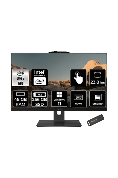 MSI Modern AM242TP Intel Core 5-120U 48GB DDR5 256GB SSD 23.8" FHD W11H Dokunmatik All in One Siyah ürün görseli