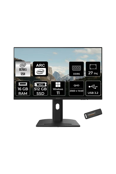 MSI Modern AM273QP AI Ultra 5 125H 16GB 512GB SSD 27" WQHD 100Hz W11H All in One Bilgisayar & USB ürün görseli