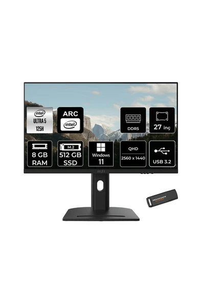 MSI Modern AM273QP AI Ultra 5 125H 8GB 512GB SSD 27" WQHD 100Hz W11P All in One Bilgisayar & USB ürün görseli