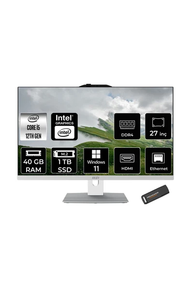 MSI Modern AM272P i5-1235U 40GB 1TB SSD 27" FHD IPS W11P All In One PC Beyaz & PER4 BELLEK ürün görseli