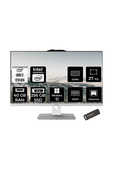 MSI Modern AM272P i7-1255U 40GB 256GB SSD 27" FHD IPS W11P All In One PC Beyaz & PER4 BELLEK ürün görseli