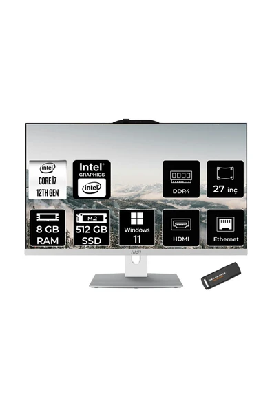 MSI Modern AM272P i7-1255U 8GB 512GB SSD 27" FHD IPS W11P All In One PC Beyaz & PER4 BELLEK ürün görseli