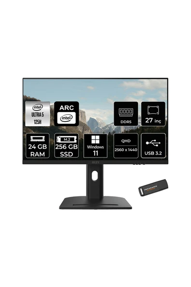 MSI Modern AM273QP AI Ultra 5 125H 24GB 256GB SSD 27" WQHD 100Hz W11P All in One Bilgisayar & USB ürün görseli