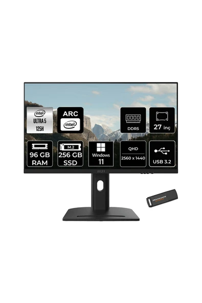 MSI Modern AM273QP AI Ultra 5 125H 96GB 256GB SSD 27" WQHD 100Hz W11H All in One Bilgisayar & USB ürün görseli