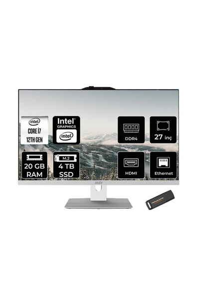 MSI Modern AM272P i7-1255U 20GB 4TB SSD 27" FHD IPS FDOS All In One PC Beyaz & PER4 BELLEK ürün görseli