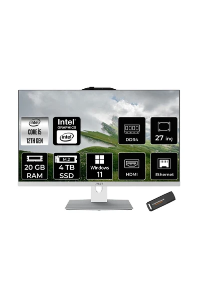 MSI Modern AM272P i5-1235U 20GB 4TB SSD 27" FHD IPS W11H All In One PC Beyaz & PER4 BELLEK ürün görseli