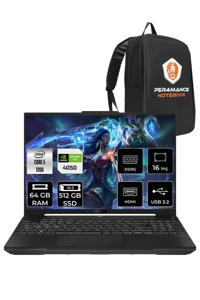 ASUS TUF Gaming F16 Core 5 210H 64GB 512GB SSD RTX4050/6GB 140W WUXGA 16" FDOS LP029 & PER4 ÇANTA ürün görseli 1
