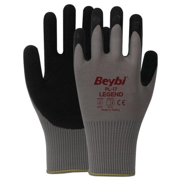 Beybi PL17 Polyester Örme Lateks Camcı İş Eldiveni 9 Beden - 12 Çift - 2