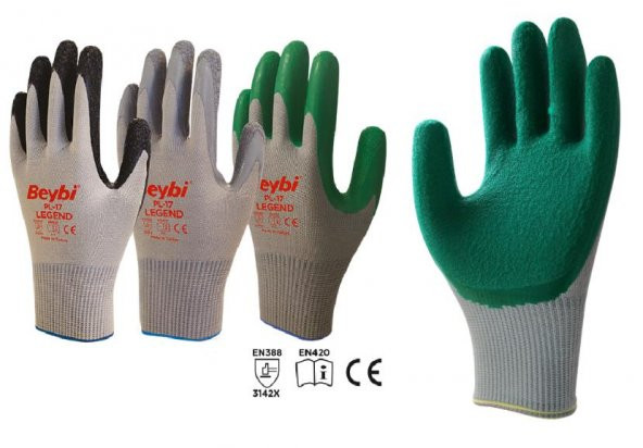 Beybi PL17 Polyester Örme Lateks Camcı İş Eldiveni 9 Beden - 12 Çift - 4