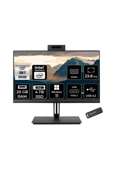 ACER Veriton 4000 i7 13700 20GB 4TB SSD 23.8" FHD Pivot W11H All In One Bilgisayar & PER4 BELLEK ürün görseli
