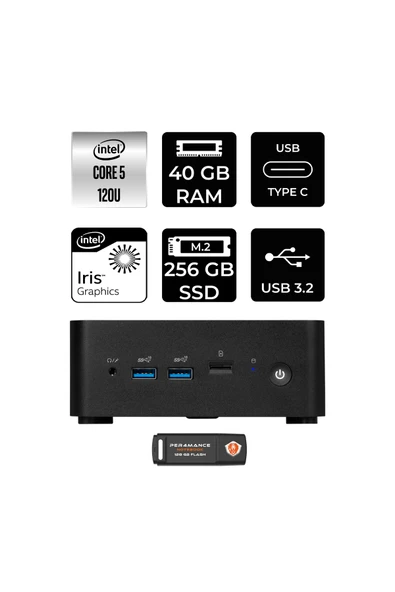 MSI Cubi NUC 5 120U 40GB 256GB SSD W11P Mini Masaüstü Bilgisayar & PER4 USB Bellek ürün görseli 1