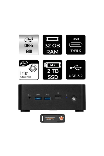 MSI Cubi NUC 5 120U 32GB 2TB SSD W11P Mini Masaüstü Bilgisayar & PER4 USB Bellek ürün görseli 1