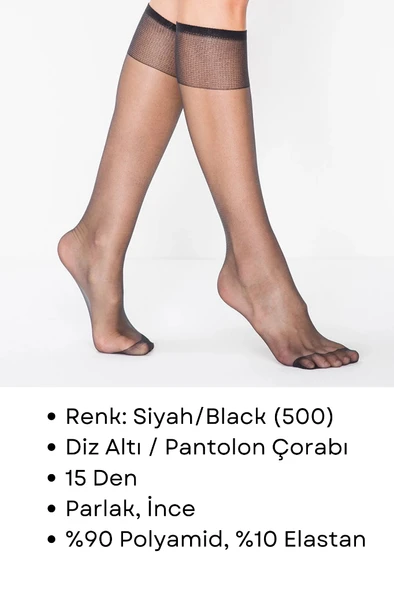 Penti Fit 15 Den Parlak İnce Diz Altı Çorap Siyah/Black (500) 3 Çift - 2
