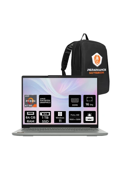 LENOVO IdeaPad Slim 5 Ryzen AI 7 350 64GB DDR5 1TB SSD 16" WUXGA W11P Dizüstü Bilgisayar & Çanta ürün görseli 1