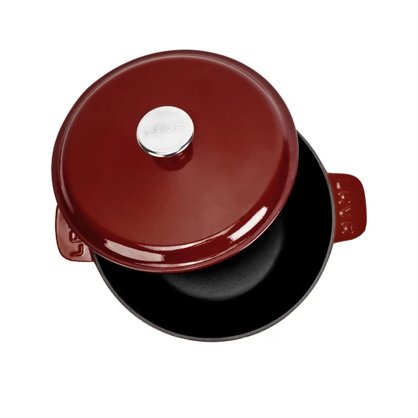Lava Döküm Yuvarlak Güvec Tencere Döküm Demir Yekpare Kulplu. Çap(Ø)26cm.-Bordo - Resim 3