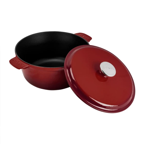 Lava Döküm Yuvarlak Güvec Tencere Döküm Demir Yekpare Kulplu. Çap(Ø)26cm.-Bordo - Resim 2