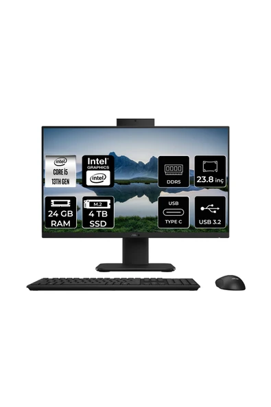 ASUS V440 Intel Core i5 13420H 24GB 4TB SSD 23.8" FHD FDOS All in One Bilgisayar Siyah & USB Bellek ürün görseli