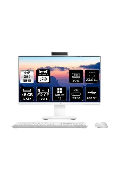 ASUS V440 i5 13420H 48GB 512GB SSD 23.8" FHD W11P All in One Bilgisayar Beyaz & USB Bellek ürün görseli