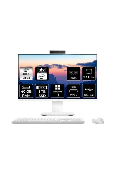 ASUS V440 Intel Core i5 13420H 40GB 1TB SSD 23.8" FHD W11H All in One Bilgisayar Beyaz & USB Bellek ürün görseli