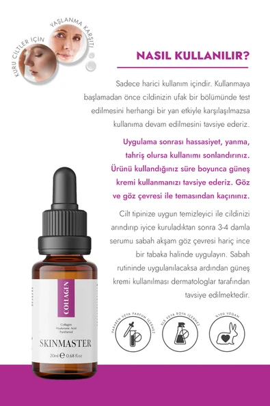 SkinMaster, Sıkılaştırıcı ve Canlandırıcı, Kolajen Serum - 20 ml  (Collagen, Panthenol, Ha) - 3